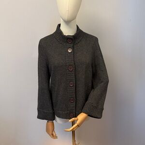 Talbots Charcoal Button-Front Knit Cardigan Cashmere Blend